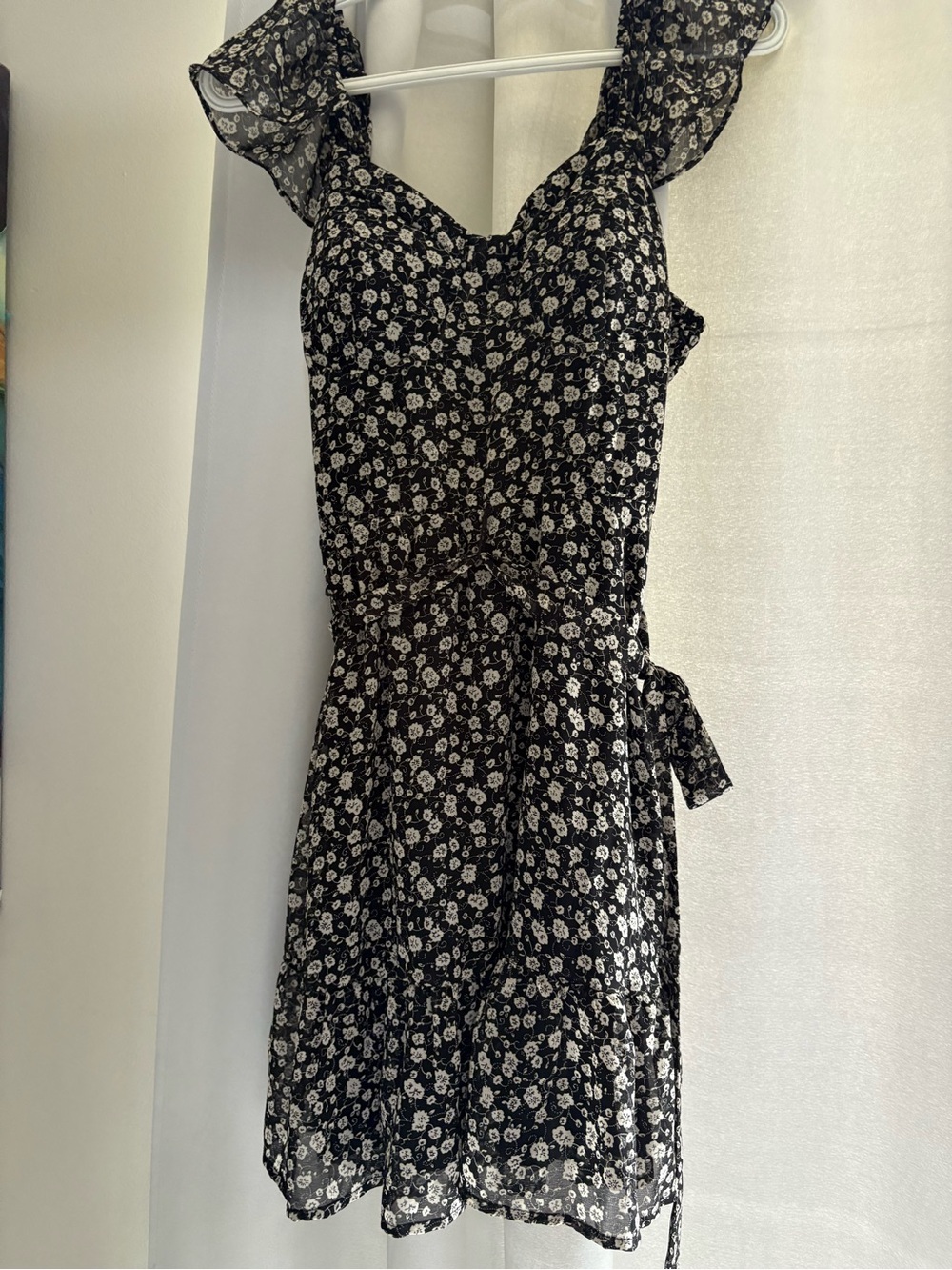 Lily Rose Black Floral Tie-Waist Mini Dress